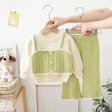 Kids Girls Warm Knitting Sets Fake Two-pieces Pullover O