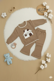 Winter Girls' Sweet Bow Top Warm Long Sleeve Fashion Round Neck Sweater Set