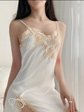 Lace Sexy Nightgown - V-neck Rayon Strap Nightdress, Summer Intimate Lingerie Backless Sleepwear