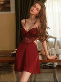 Bottone Lingerie Hot Dress Transparent Backless Lace Sleepwear Red