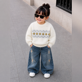 Baby Girl  Printed Sweater Cream
