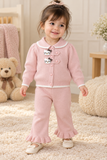 Pastel Pink / Soft Powder Pink ream White Trimming along the collar, hem, and cuffs