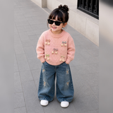 Pink Pom Pom Sweater Baby Girl Baby Girls' Embroidered Daisy