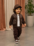 Rich Chocolate Brown / Earthy Espresso Premium smooth utility bomber jacket featuring elegant 