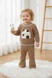 Winter Girls' Sweet Bow Top Warm Long Sleeve Fashion Round Neck Sweater Set