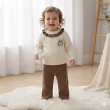 Baby Girl'S Autumn New Cartoon Pattern Knit Round Neck Long Sleeve Top + Pants Two-Piece Set, Perfect for Outdoor, Knitwear, Fall Winter.