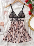 Floral Print Contrast Lace Nightgown
