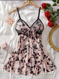 Floral Print Contrast Lace Nightgown