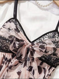 Floral Print Contrast Lace Nightgown