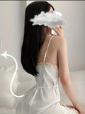 Lace Sexy Nightgown - V-neck Rayon Strap Nightdress, Summer Intimate Lingerie Backless Sleepwear