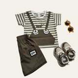 Short Sleeve T-Shirt Bear Happy  Boy Summer Outfit Clothes  T shirt Elasticated Waist Shorts Set