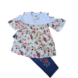 Infant Toddler Baby Girl Clothes Denim Jeans Outfits 2PCS Ruffle Floral Top + Ripped Denim Girls Pants Set 6M-4T, Multicolor,