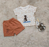 2PCS Children Boy Clothes Set Bear Print Short Sleeve T-shirt+Wave Point Shorts Fashion Summer