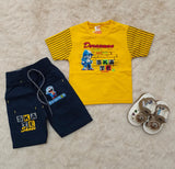 Baby clothes summer children's cartoon short sleeved set boys aged 0-5 solid color T-shirt denim