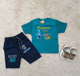 Baby clothes summer children's cartoon short sleeved set boys aged 0-5 solid color T-shirt denim