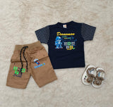 Baby clothes summer children's cartoon short sleeved set boys aged 0-5 solid color T-shirt denim