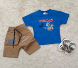 Baby clothes summer children's cartoon short sleeved set boys aged 0-5 solid color T-shirt denim