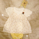 Bold N Elegant Sparkling Flower Princess Crown Embellished Party Twofer Dress Frock For Infant Toddler Knee Length Baby Girl's 01