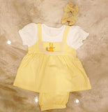 Bold N Elegant Sparkling Flower Princess Crown Embellished Party Twofer Dress Frock For Infant Toddler Knee Length Baby Girl's 01