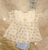 Bold N Elegant Sparkling Flower Princess Crown Embellished Party Twofer Dress Frock For Infant Toddler Knee Length Baby Girl's 02