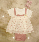 Bold N Elegant Sparkling Flower Princess Crown Embellished Party Twofer Dress Frock For Infant Toddler Knee Length Baby Girl's 03