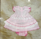 100% Cotton Summer Lolita Ball Gown for Infant Girls Kids Princess Pink Floral Lace Dress Children Design