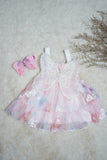 This Summer Baby Girl Fairy Dress With Hair Band Is Adotable White &amp; pink with butterfly Wings, Mesh Sleeves And a Flared Hem for a Perfect Birthday Party Or Celebration