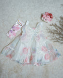 This Summer Baby Girl Fairy Dress With Hair Band Is Adotable White 4 pink with butterfly Wings, Mesh Sleeves And a Flared Hem for a Perfect Birthday Party Or Celebration .