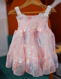 This Summer Baby Girl Fairy Dress With Hair Band Is Adotable White &amp; pink with butterfly Wings, Mesh Sleeves And a Flared Hem for a Perfect Birthday Party Or Celebration