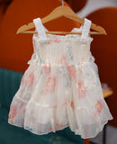 This Summer Baby Girl Fairy Dress With Hair Band Is Adotable White 4 pink with butterfly Wings, Mesh Sleeves And a Flared Hem for a Perfect Birthday Party Or Celebration .