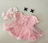 New Arrival Princess Romper Dress With Hair Band & with Embroidery Soft Gauze Bodysuite Old Baby Gitls,