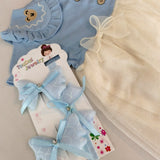 Girls Summer Sleeveless Denim With Hair Band Tutu Dress with Bunny Ears &amp; Floral Embroidery Light BULE &amp; Cream-white&nbsp; Layered Tulle Party Dress,