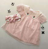 Toddler Baby Girls Crew Neck Short Sleeeve With Hair Band Flower Outfits Summer Dress