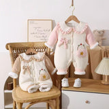 MILANCEL Baby Girls Clothes Autumn Newborn Babe Double Layer Jumpsuit 0-2Y Cute Bow Peter Pan Collar Romper Sweet Infant Outwear