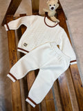 Boys' Autumn and Winter Sweater Set with Knitwear Two-Piece Warm Round Neck Sweaters and Pants, Perfect for Outdoor