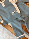 2pcs Boys' Embroidered Casual Street Style Half-Zip Long Sleeve Sweatshirt and Straight Leg Knit Pants Set for Spring/Autumn Daily Outings and School, Perfect for Outdoor