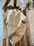2pcs Boys' Embroidered Casual Street Style Half-Zip Long Sleeve Sweatshirt and Straight Leg Knit Pants Set for Spring/Autumn Daily Outings and School, Perfect for Outdoor