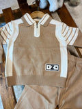2pcs Boys' Embroidered Casual Street Style Half-Zip Long Sleeve Sweatshirt and Straight Leg Knit Pants Set for Spring/Autumn Daily Outings and School, Perfect for Outdoor
