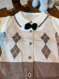 Boys' Gentleman Jumpsuit with Bow Tie -&nbsp; Checkered Pattern, Long Sleeve, Square Neckline, Regular Fit for Spring/Fall Casual Wear, Stylish Outfit | Checkered Pattern | Quilted Desig, for Outdoor