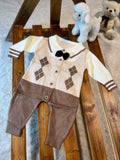 Boys' Gentleman Jumpsuit with Bow Tie -  Checkered Pattern, Long Sleeve, Square Neckline, Regular Fit for Spring/Fall Casual Wear, Stylish Outfit | Checkered Pattern | Quilted Desig, for Outdoor