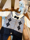 Boys' Gentleman Jumpsuit with Bow Tie - Checkered Pattern, Long Sleeve, Square Neckline, Regular Fit for Spring/Fall Casual Wear, Stylish Outfit | Checkered Pattern | Quilted Desig, for Outdoor