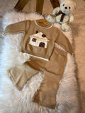 Winter Girls' Sweet Bow Top Warm Long Sleeve Fashion Round Neck Sweater Set
