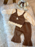 Winter Girls' Sweet Bow Top Warm Long Sleeve Fashion Round Neck Sweater Set