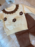 Girls' Fashion Casual Blend Knitted Set for Girls 3, Round Neck, Long Sleeves,&nbsp; Bunny Embellished&nbsp; Sweater Pants Two-Piece Set, Elegant And Sweet, Suitable for Outdoor&nbsp;
