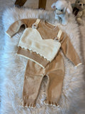 Winter Girls' Sweet Bow Top Warm Long Sleeve Fashion Round Neck Sweater Set