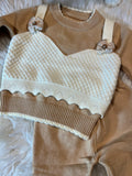 Winter Girls' Sweet Bow Top Warm Long Sleeve Fashion Round Neck Sweater Set