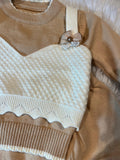 Winter Girls' Sweet Bow Top Warm Long Sleeve Fashion Round Neck Sweater Set