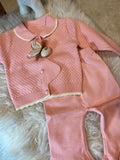 Girls' Fashion Casual Blend Knitted Set for Girls 3, Round Neck, Long Sleeves, Button Closure, Bunny Embellished Pink Sweater Pants Two-Piece Set, Elegant And Sweet, Suitable for Outdoor Activities, As a Gift for Kids