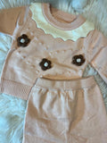 Girls' Fashion Casual Blend Knitted Set for Girls 3, Round Neck, Long Sleeves,&nbsp; Bunny Embellished Pink Sweater Pants Two-Piece Set, Elegant And Sweet, Suitable for Outdoor&nbsp;