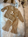 Girls' Fashion Casual Blend Knitted Set for Girls 3, Round Neck, Long Sleeves, Button Closure, Bunny Embellished  Sweater Pants Two-Piece Set, Elegant And Sweet, Suitable for Outdoor Activities, As a Gift for Kids